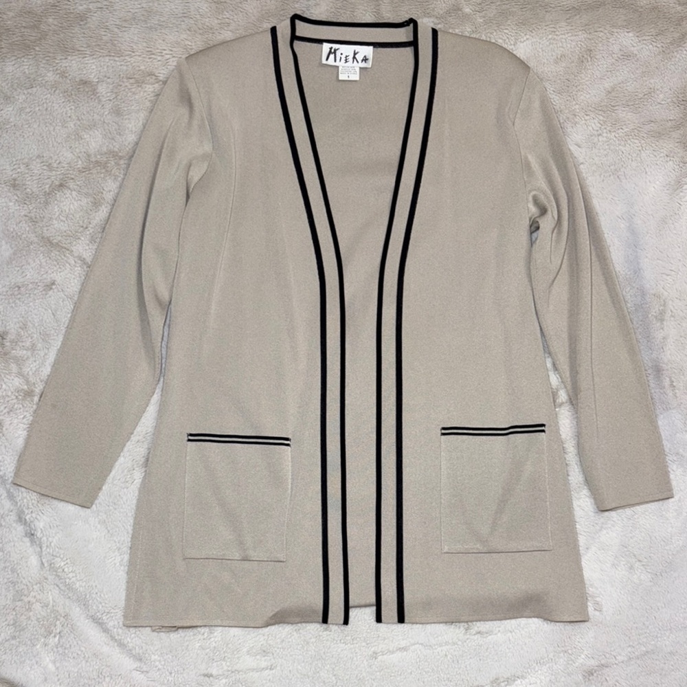 Mieka Women's Tan Cardigan with Black Accents